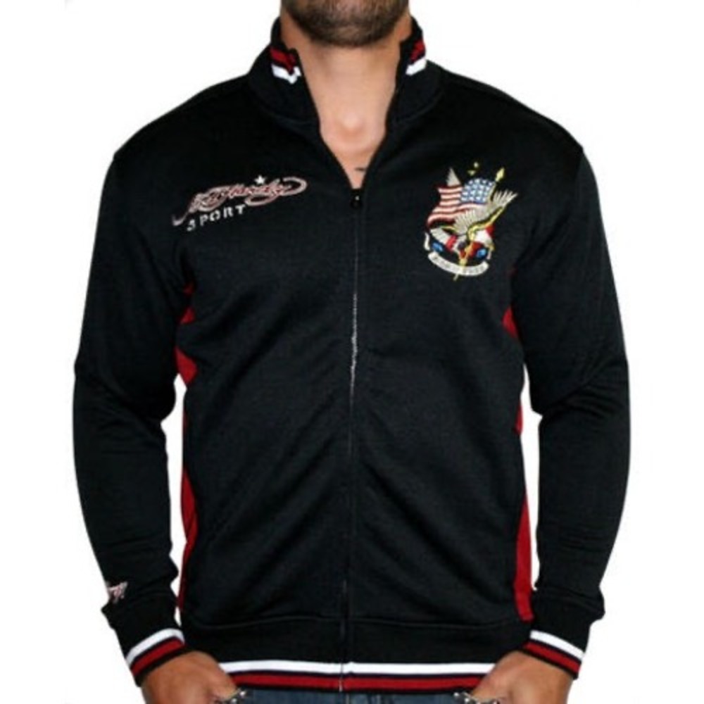 Ed Hardy Sport Track Jacket Mens M Black Red Born Free Eagle Embroidered Y2K